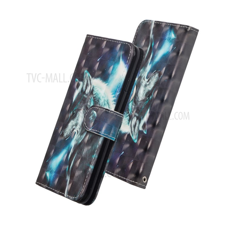 Light Spot Decor Patterned Magnetic Leather Wallet Case for Motorola Edge - Wolf-4