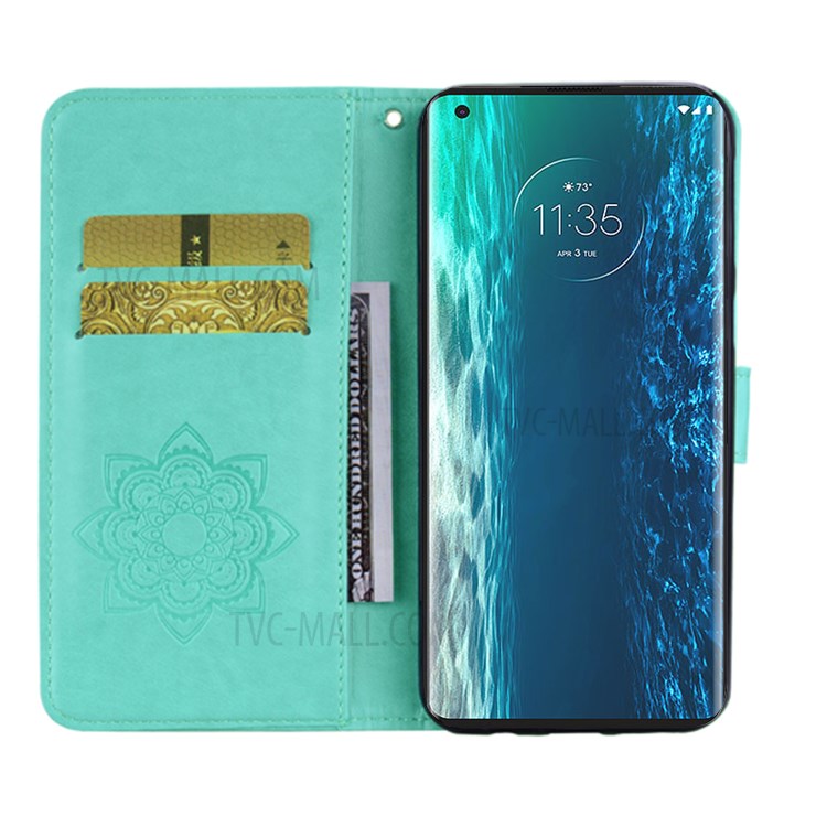 Imprint Owl Flower Leather Wallet Stand Shell for Motorola Moto G9 Plus - Cyan-7