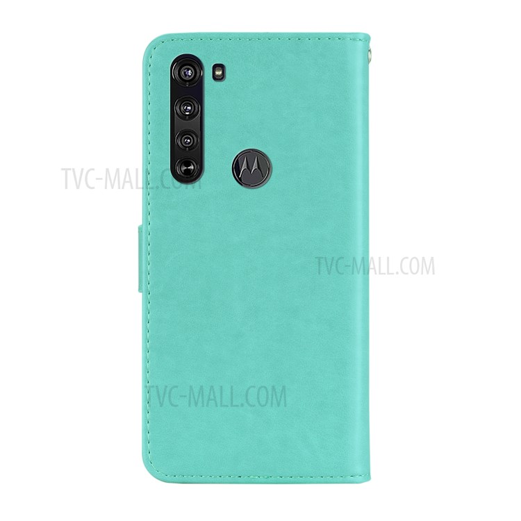 Imprint Owl Flower Leather Wallet Stand Protective Shell for Motorola Edge - Cyan-4