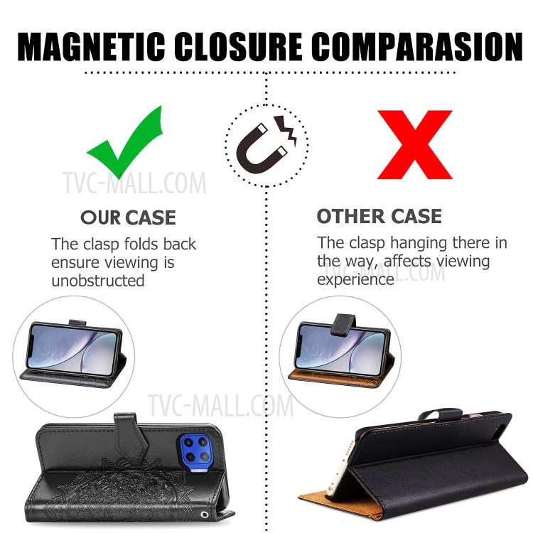 Embossed Mandala Flower Wallet Leather Shell for Motorola Moto G 5G Plus - Black-12