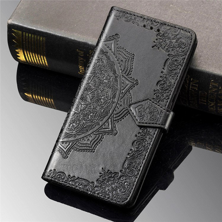 Embossed Mandala Flower Wallet Leather Shell for Motorola Moto G 5G Plus - Black-13