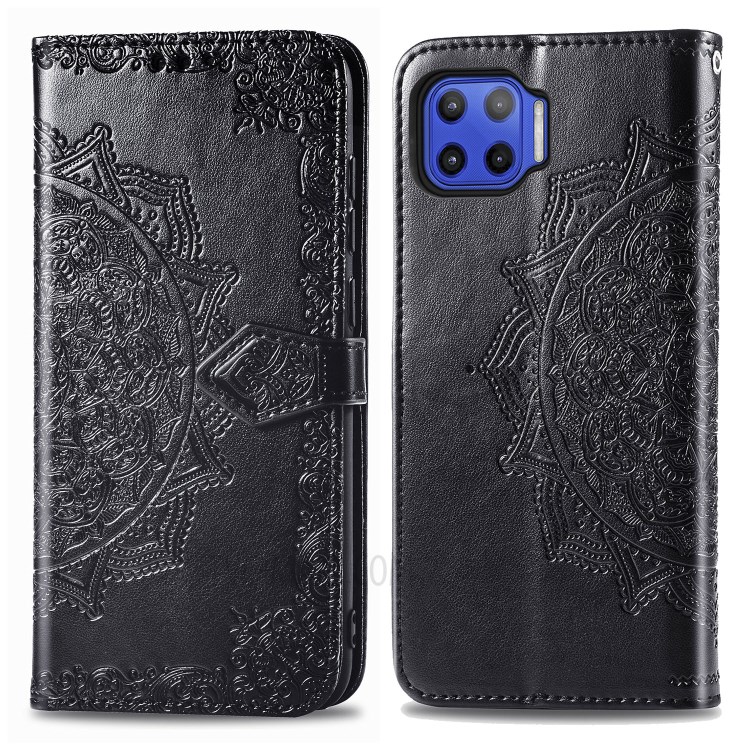 Embossed Mandala Flower Wallet Leather Shell for Motorola Moto G 5G Plus - Black-2
