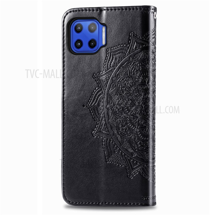 Embossed Mandala Flower Wallet Leather Shell for Motorola Moto G 5G Plus - Black-4