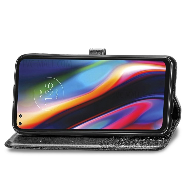Embossed Mandala Flower Wallet Leather Shell for Motorola Moto G 5G Plus - Black-6