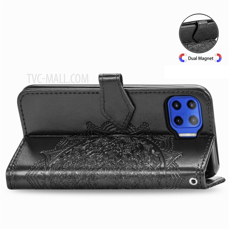 Embossed Mandala Flower Wallet Leather Shell for Motorola Moto G 5G Plus - Black-7