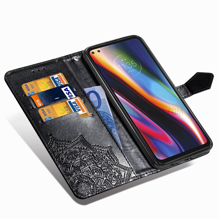 Embossed Mandala Flower Wallet Leather Shell for Motorola Moto G 5G Plus - Black-8