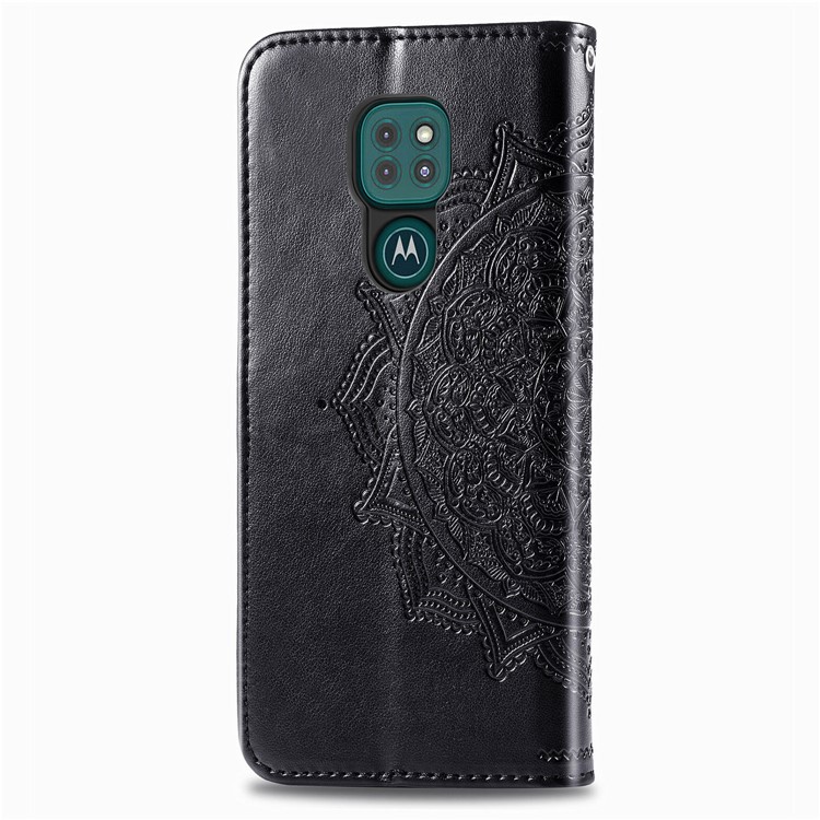 Embossed Mandala Flower Wallet Leather Cover for Motorola Moto G9 Play - Black-5