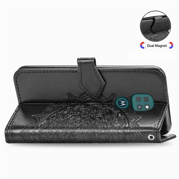 Embossed Mandala Flower Wallet Leather Cover for Motorola Moto G9 Play - Black-8