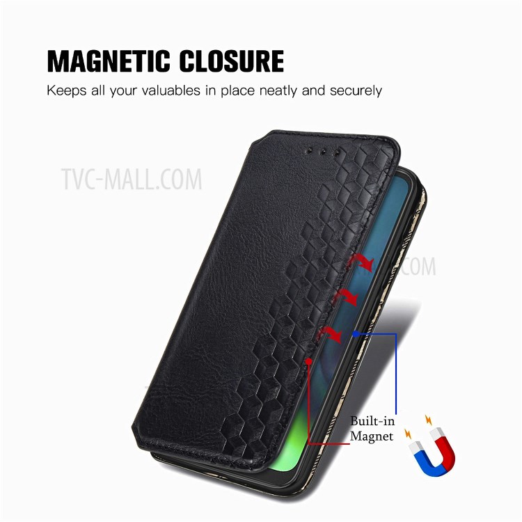 Auto-absorbed Diamond Texture PU Leather Shell for Motorola Moto G9 Play Phone Cover - Black-10