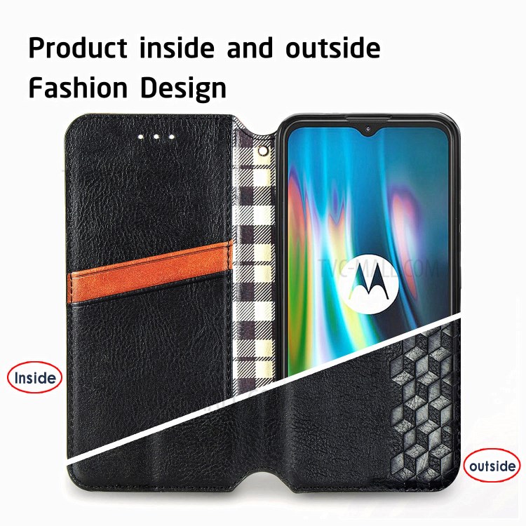 Auto-absorbed Diamond Texture PU Leather Shell for Motorola Moto G9 Play Phone Cover - Black-11
