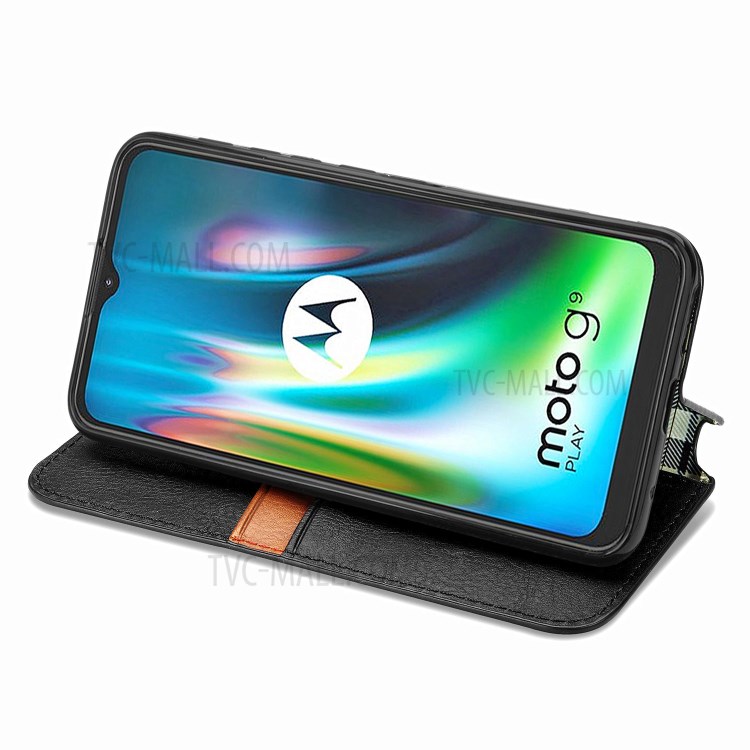 Auto-absorbed Diamond Texture PU Leather Shell for Motorola Moto G9 Play Phone Cover - Black-6