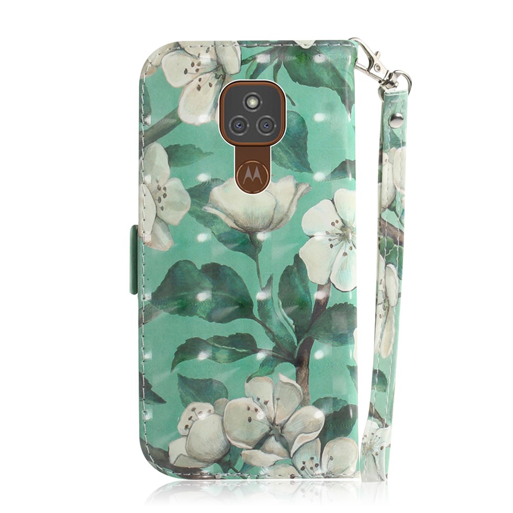 Light Spot Decor Pattern Printing Wallet Stand Flip Leather Case with Strap for Motorola Moto G9 Play/E7 Plus/G9 (India) - White Flowers-3