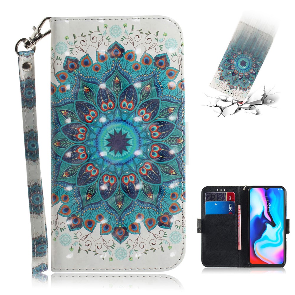 Light Spot Decor Pattern Printing Wallet Stand Flip Leather Case with Strap for Motorola Moto G9 Play/E7 Plus/G9 (India) - Malanda Flower-1