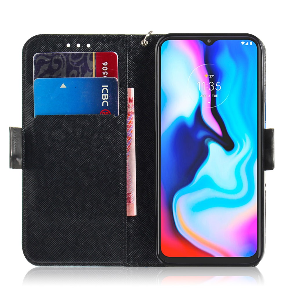 Light Spot Decor Pattern Printing Wallet Stand Flip Leather Case with Strap for Motorola Moto G9 Play/E7 Plus/G9 (India) - Malanda Flower-6