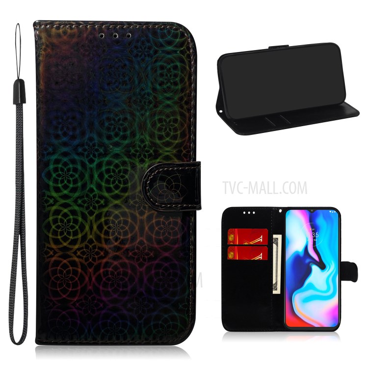 Dazzling Flower Pattern Leather Wallet Phone Case for Motorola Moto G9 (India)/G9 Plus/E7 Plus - Black-1