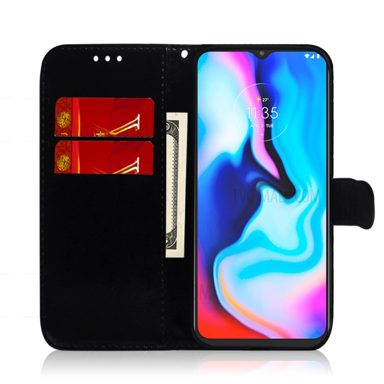 Dazzling Flower Pattern Leather Wallet Phone Case for Motorola Moto G9 (India)/G9 Plus/E7 Plus - Black-7