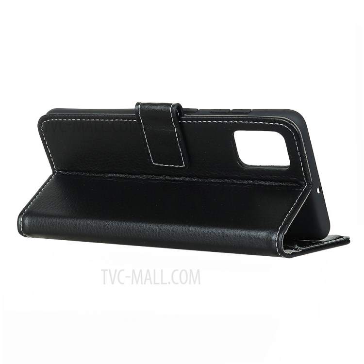 Litchi Texture Soft Leather Wallet Phone Cover Case for Motorola Moto G9 Plus - Black-4