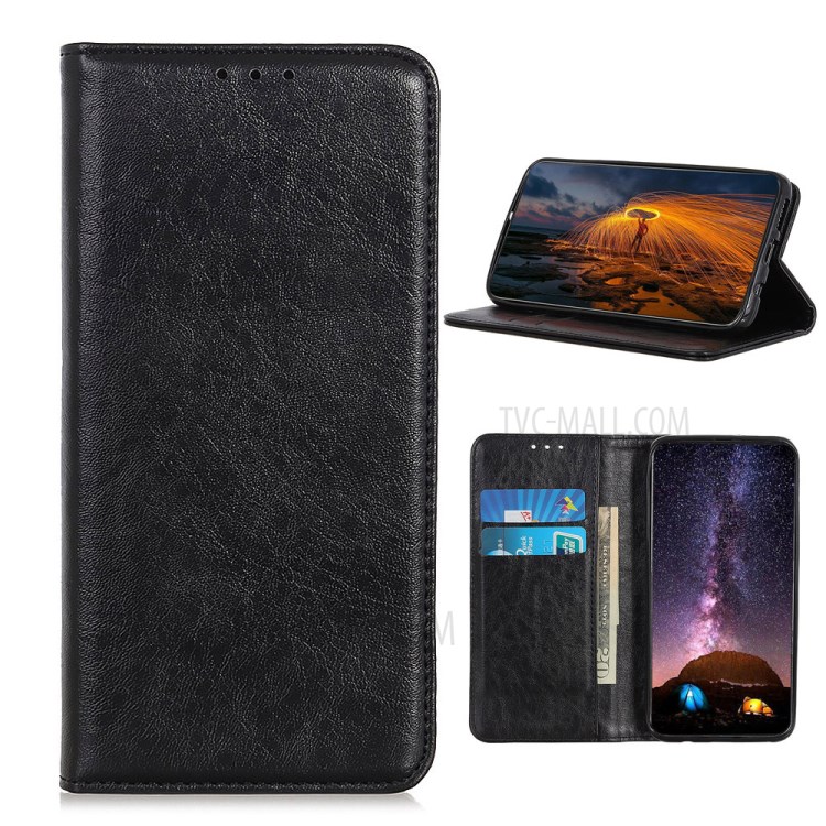 Crazy Horse Textura De Couro Caso De Telefone Absorvida Automaticamente Para Motorola Moto G9 Mais - Preto-1