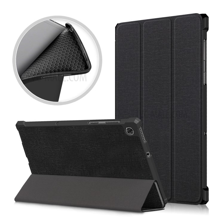 Tri-fold Leather Stand Tablet Case Cover Shell for Lenovo Tab M10 Plus/X606 - Black-1