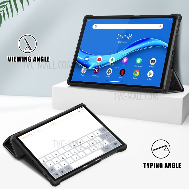 Tri-fold Leather Stand Tablet Case Cover Shell for Lenovo Tab M10 Plus/X606 - Black-5