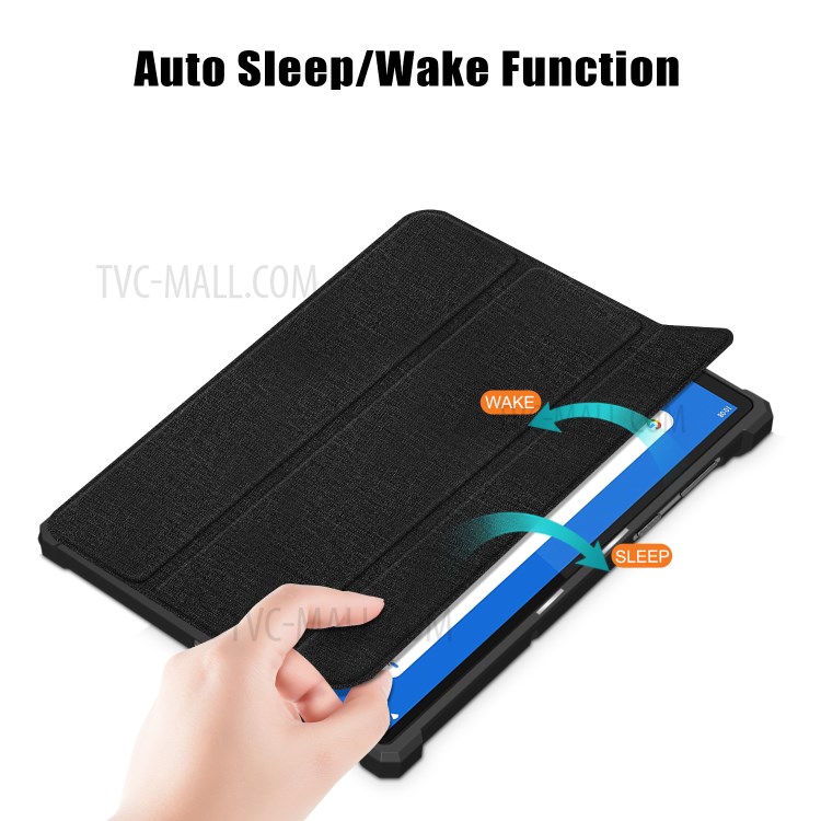 Tri-fold Leather Stand Tablet Case Cover Shell for Lenovo Tab M10 Plus/X606 - Black-6