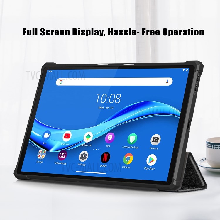 Tri-fold Leather Stand Tablet Case Cover Shell for Lenovo Tab M10 Plus/X606 - Black-8