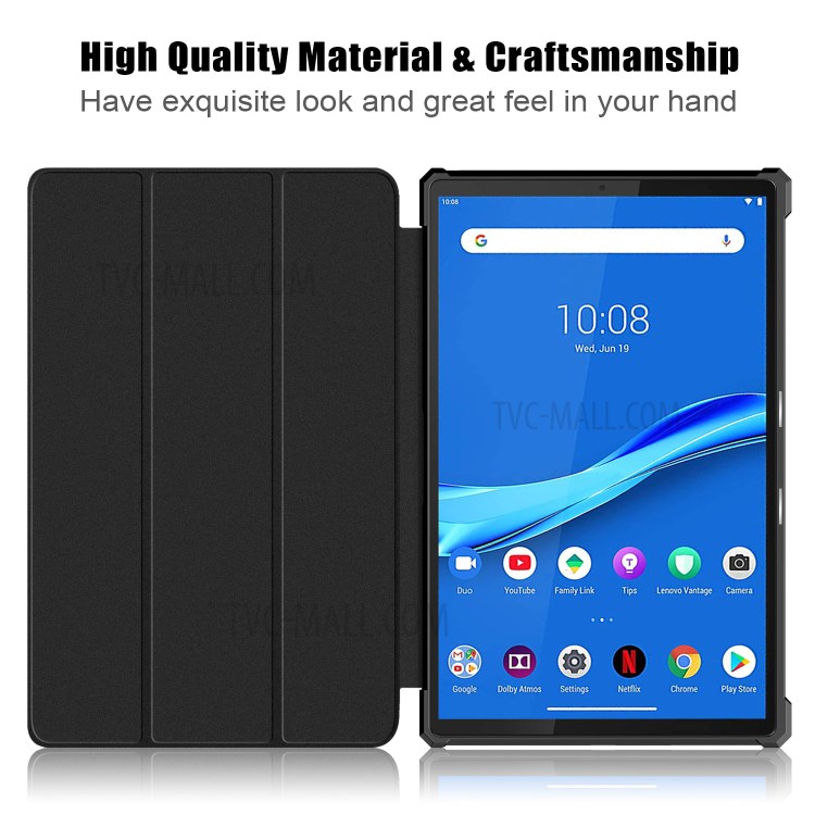Tri-fold Leather Stand Tablet Case Cover Shell for Lenovo Tab M10 Plus/X606 - Black-9