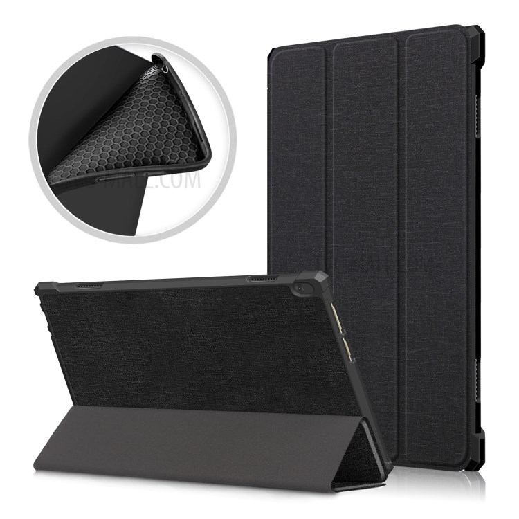 Tri-fold Leather Stand Tablet Case Cover Shell for Lenovo Tab M10 TB-X605F - Black-1