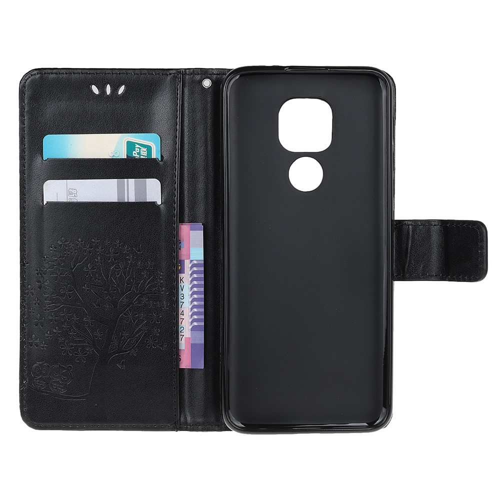 Stylish Imprint Tree and Owls Wallet Leather Phone Protector for Motorola Moto G9 Play / Moto E7 Plus - Black-4