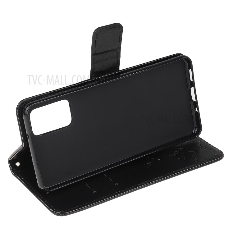 Imprint Butterfly Flower Wallet Leather Cell Phone Case for Motorola Moto G9 Plus - Black-4