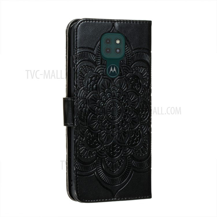 Imprint Mandala Flower Leather Protective Cover for Motorola Moto G9 Play - Black-2