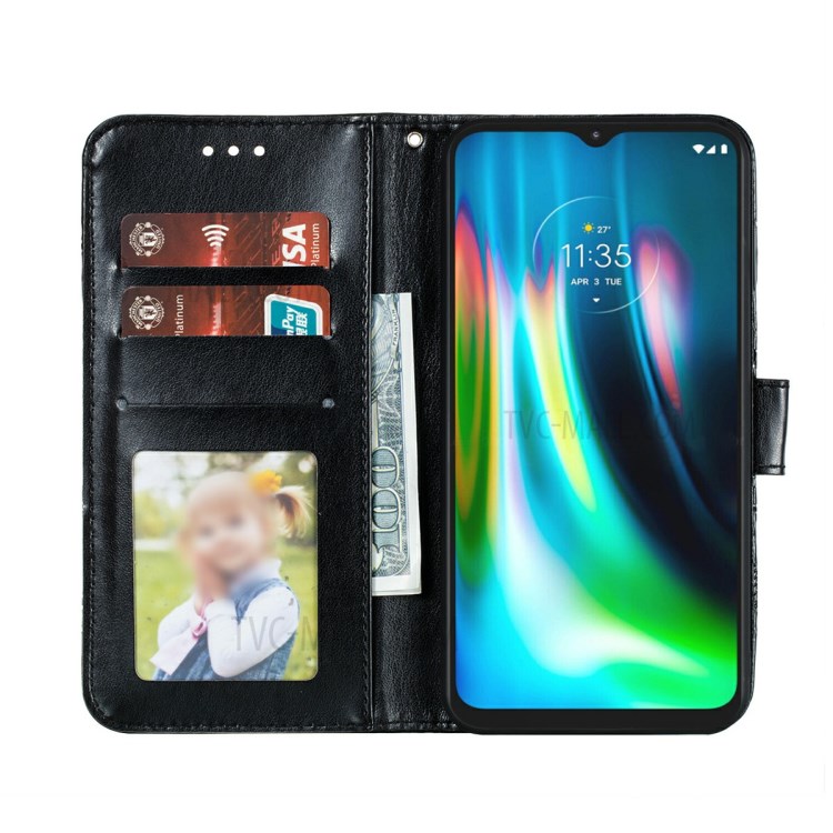 Imprint Mandala Flower Leather Protective Cover for Motorola Moto G9 Play - Black-3