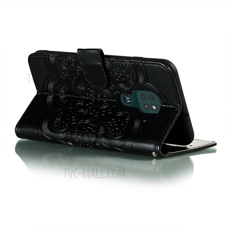 Imprint Mandala Flower Leather Protective Cover for Motorola Moto G9 Play - Black-4