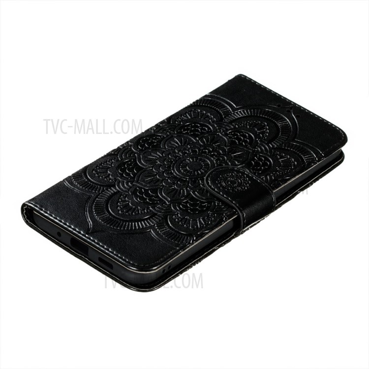 Imprint Mandala Flower Leather Protective Cover for Motorola Moto G9 Play - Black-6