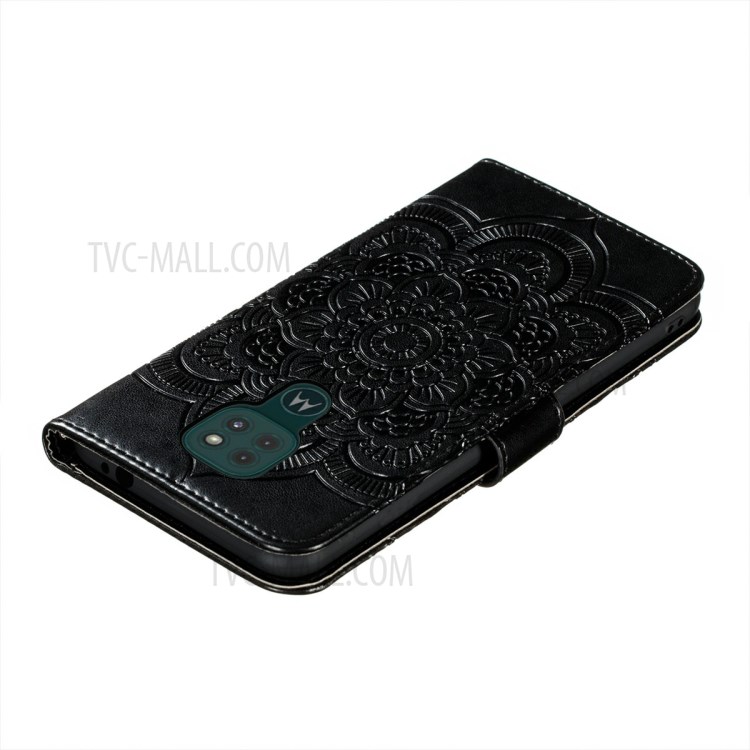 Imprint Mandala Flower Leather Protective Cover for Motorola Moto G9 Play - Black-7