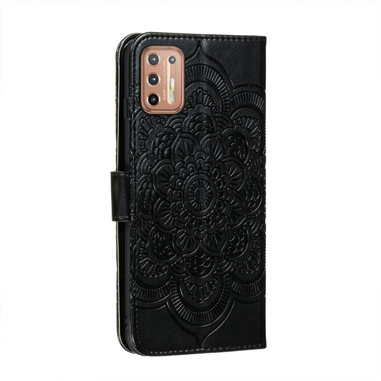 Imprint Mandala Flower Leather Protective Cover for Motorola Moto G9 Plus - Black-2