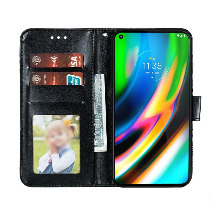 Imprint Mandala Flower Leather Protective Cover for Motorola Moto G9 Plus - Black-3