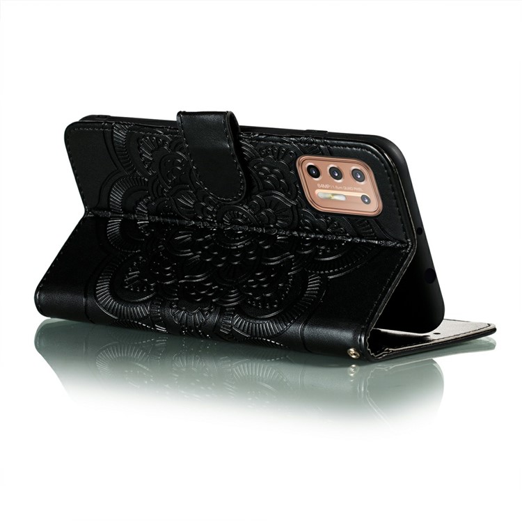 Imprint Mandala Flower Leather Protective Cover for Motorola Moto G9 Plus - Black-4