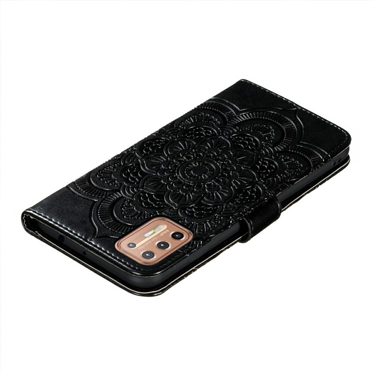 Imprint Mandala Flower Leather Protective Cover for Motorola Moto G9 Plus - Black-7