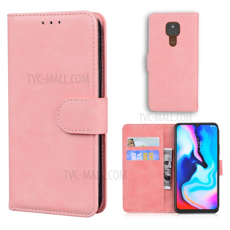Magnetic PU Leather Wallet Stand Phone Cover Case for Motorola Moto G9 Play/E7 Plus - Pink-1