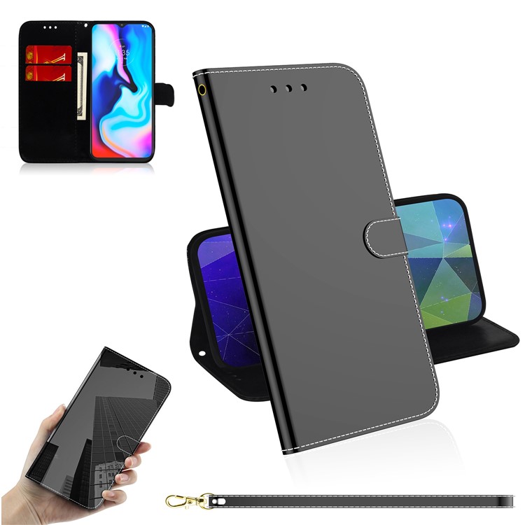 Mirror-like Surface Wallet Stand Leather Case for Motorola Moto G9 Play / Moto E7 Plus - Black-10