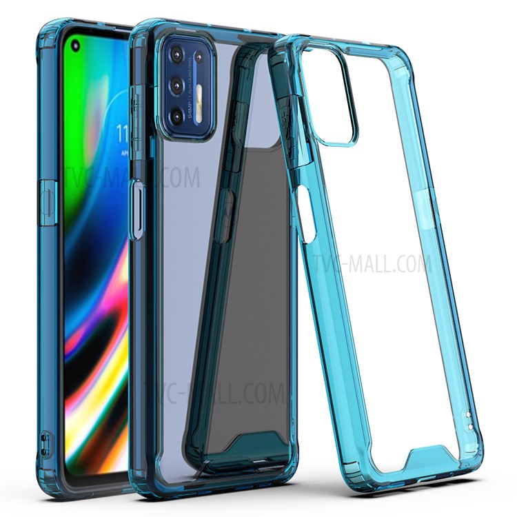 Drop-Proof Corner Bumper Clear Acrylic Phone Cover Case for Motorola Moto G9 Plus - Blue-1