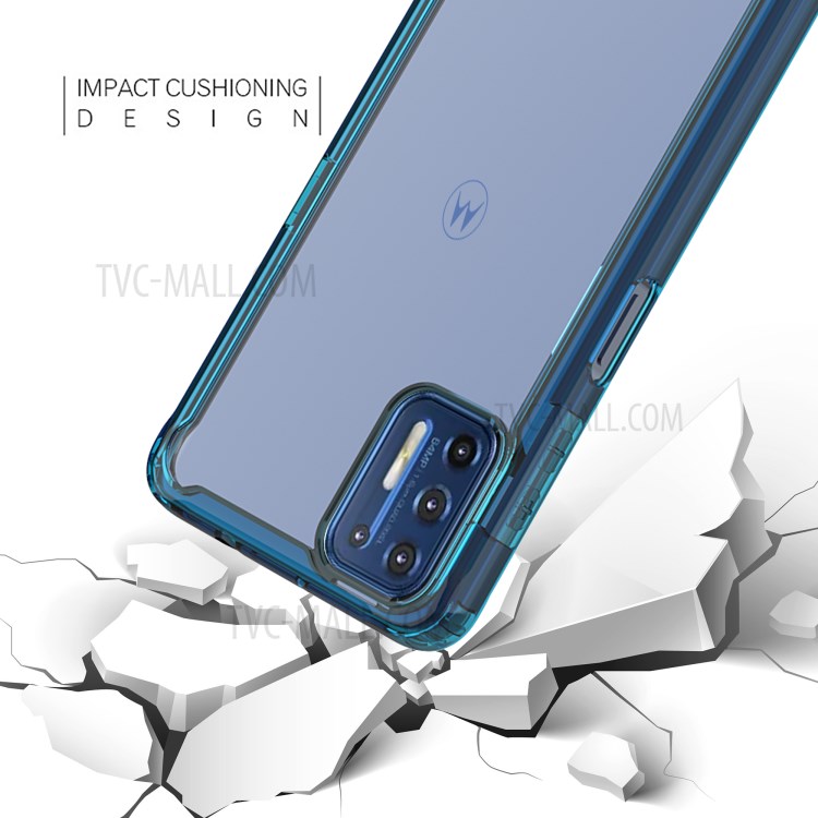 Drop-Proof Corner Bumper Clear Acrylic Phone Cover Case for Motorola Moto G9 Plus - Blue-2