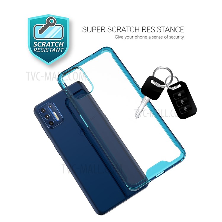 Drop-Proof Corner Bumper Clear Acrylic Phone Cover Case for Motorola Moto G9 Plus - Blue-3