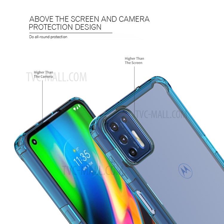 Drop-Proof Corner Bumper Clear Acrylic Phone Cover Case for Motorola Moto G9 Plus - Blue-4