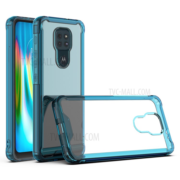 Drop-Proof Clear Acrylic Phone Cover Case for Motorola Moto G9 Play - Blue-1