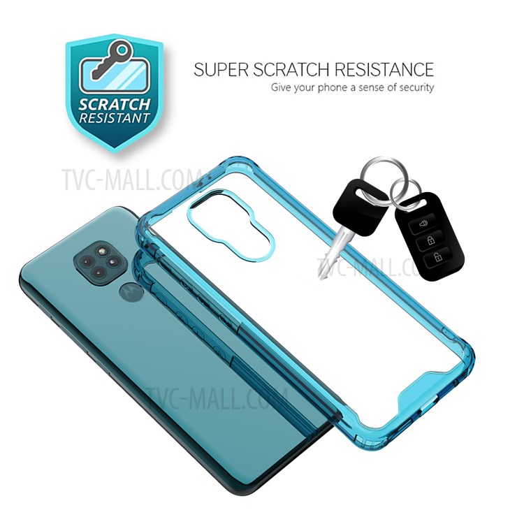 Drop-Proof Clear Acrylic Phone Cover Case for Motorola Moto G9 Play - Blue-3
