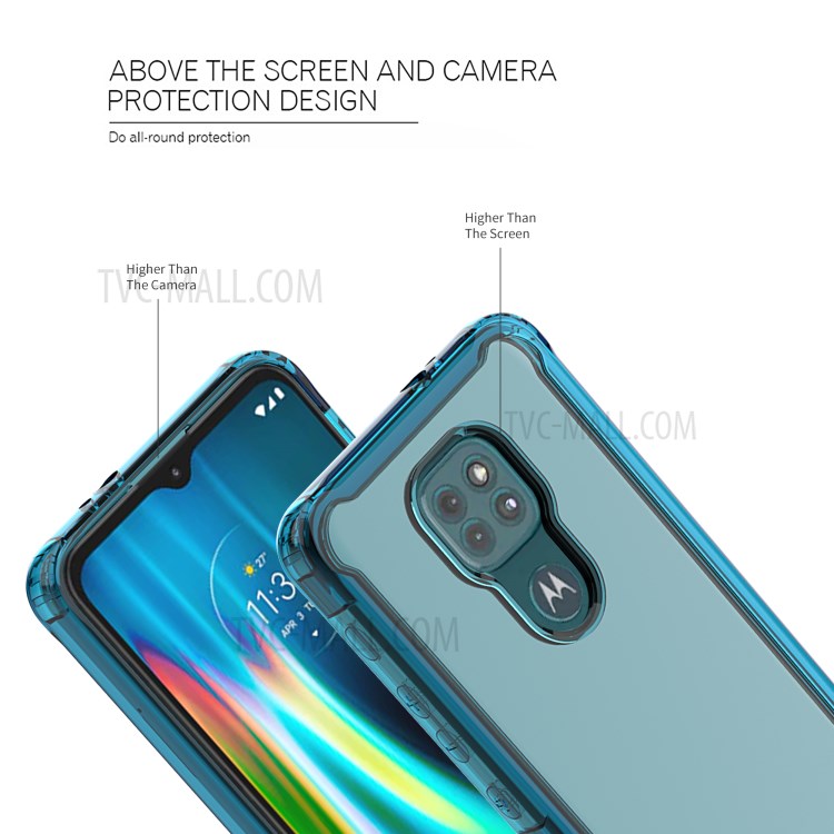 Drop-Proof Clear Acrylic Phone Cover Case for Motorola Moto G9 Play - Blue-4