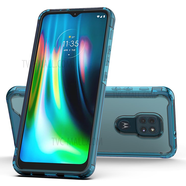 Drop-Proof Clear Acrylic Phone Cover Case for Motorola Moto G9 Play - Blue-6