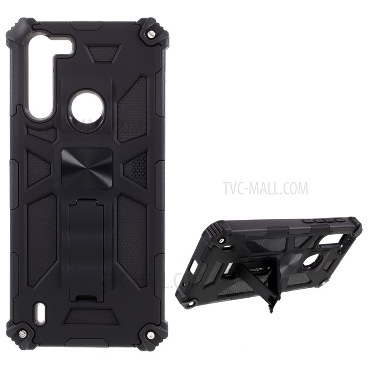 Shock Absorption Phone Protective Shell with Kickstand and Built-in Magnetic Metal for Motorola Moto One Fusion - Black-1